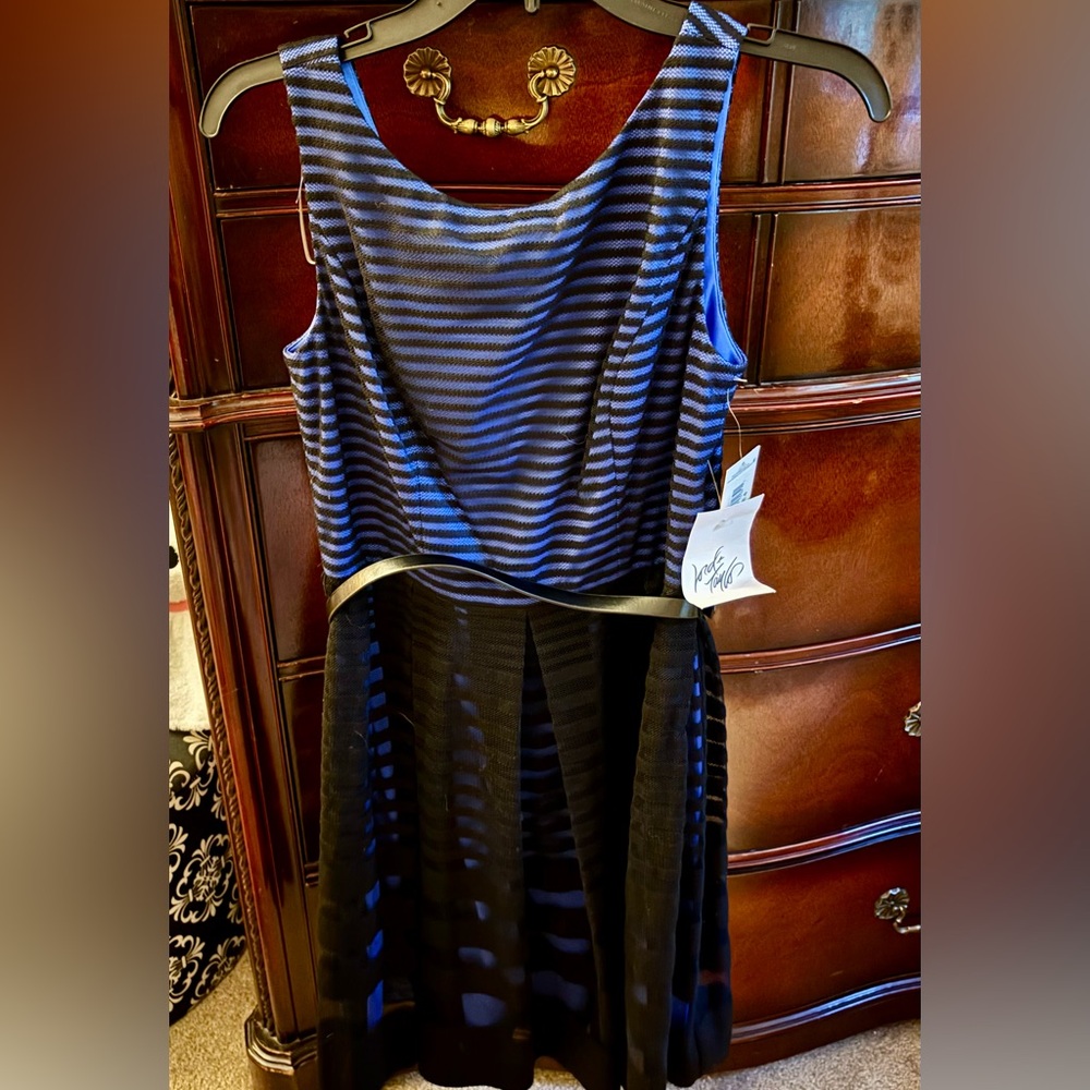 Muse Black & Blue Belted Dress